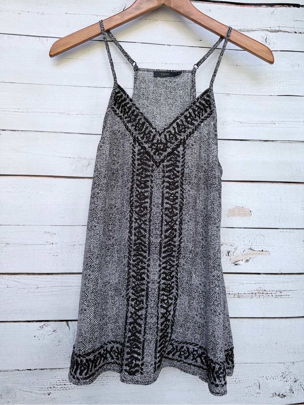 THML Embroidered Aztec Geometric V-Neck Cami Tank Top - Medium